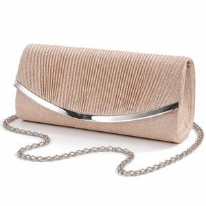 Champagne Glitter Clutch Evening Bag Textured Chain Strap Formal Wedding Prom